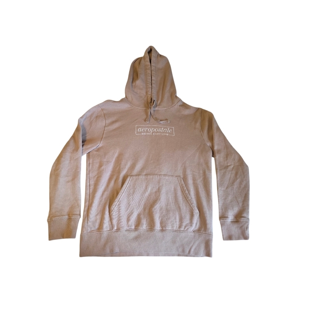 Aeropostale Men's Light Beige Pullover Hoodie with Chest Logo